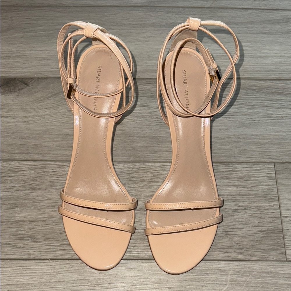 Stuart Weitzman Lexie Sandal Beige Leather Wraparound Strap Sandal Size 9